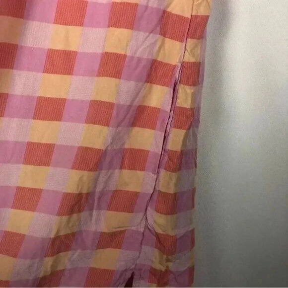 Free Assembly Pink & Orange Plaid Caftan Short Sleeve Mini Dress L - Picture 8 of 8